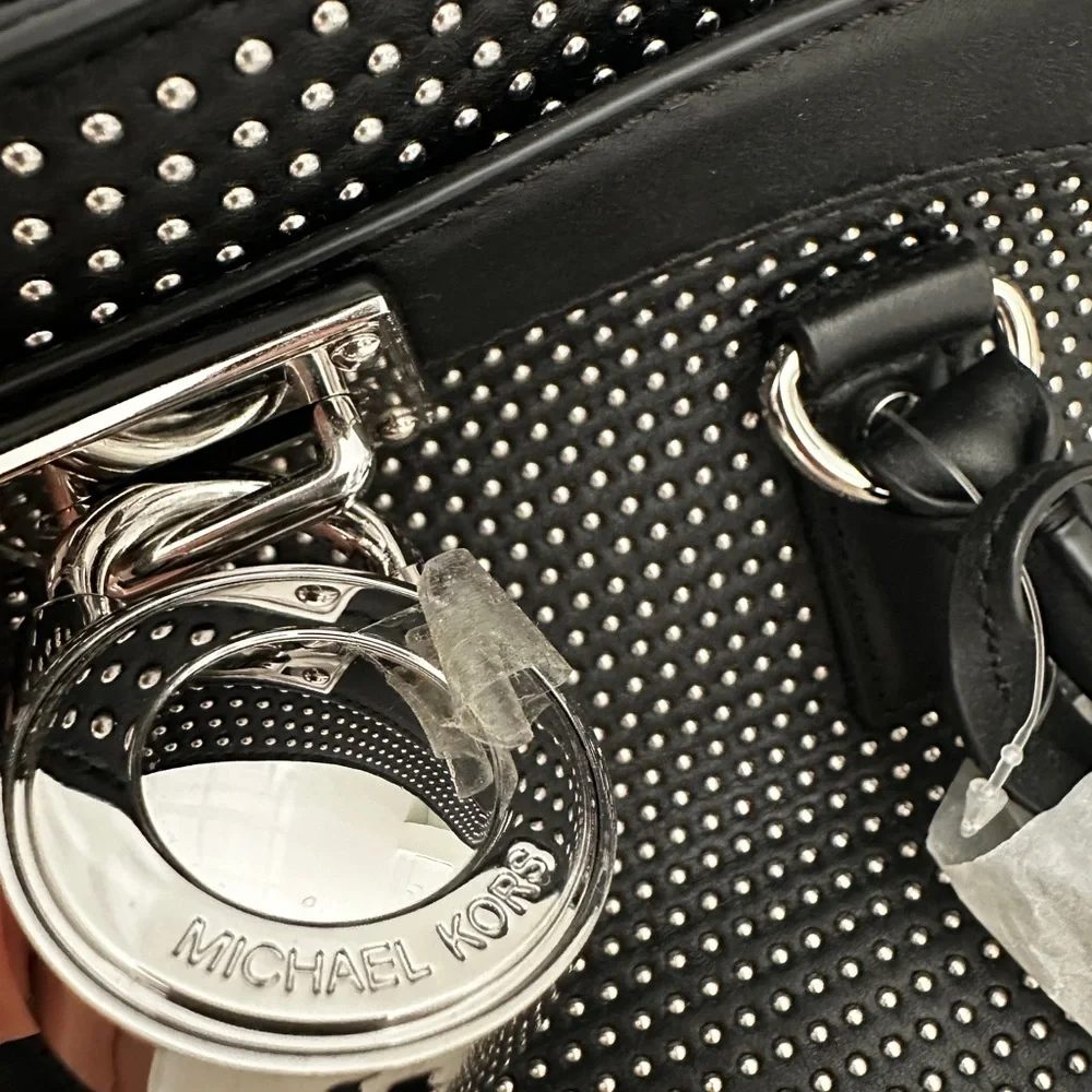 Michael Kors Black Studded Satchel with Silver MK Padlock